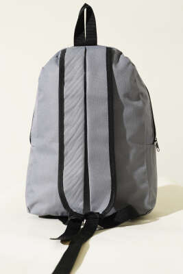 Şerit Baskılı Fermuarlı Sırt Çanta Gri - Sırt Çantası