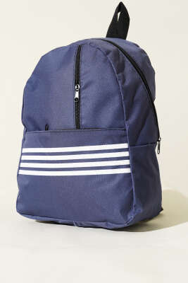 Şerit Baskılı Fermuarlı Sırt Çanta Lacivert 