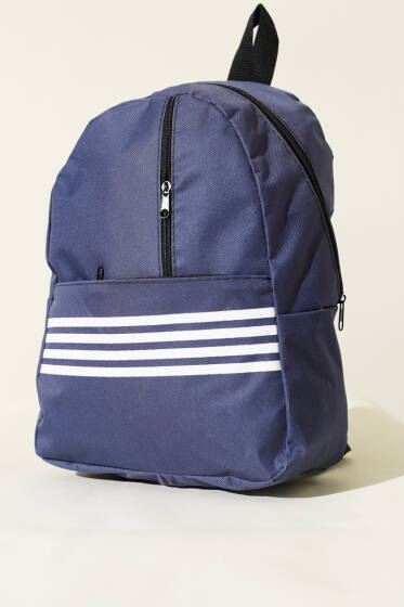 Şerit Baskılı Fermuarlı Sırt Çanta Lacivert - Sırt Çantası
