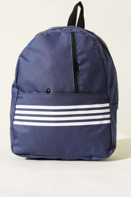 Şerit Baskılı Fermuarlı Sırt Çanta Lacivert - Sırt Çantası