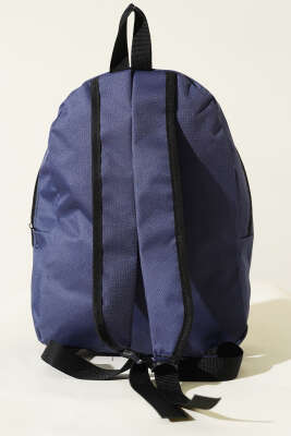 Şerit Baskılı Fermuarlı Sırt Çanta Lacivert - Sırt Çantası