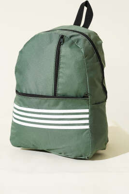 Şerit Baskılı Fermuarlı Sırt Çanta Yeşil 