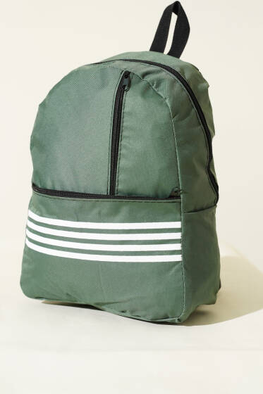 Şerit Baskılı Fermuarlı Sırt Çanta Yeşil - Sırt Çantası