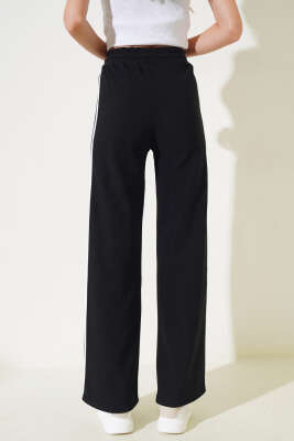 Şerit Çizgili Geniş Paça Pantolon Siyah - Kadın Giyim Modelleri