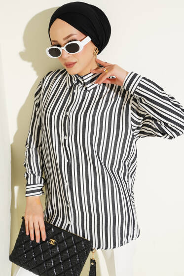 Şerit Çizgili Gömlek Siyah - Gömlek