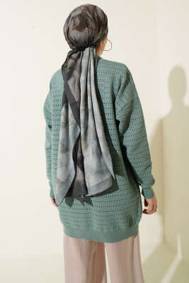 Şerit Delikli Triko Ajur Hırka Çağla Yeşili - Hırka