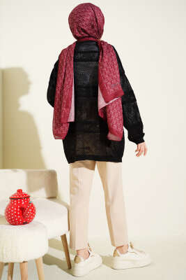 Şerit Desen Ajurlu Triko Hırka Siyah - Hırka