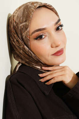 Şerit Desen Demore Eşarp Bej - Başörtüsü