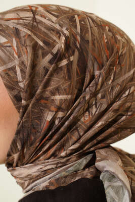 Şerit Desen Demore Eşarp Bej - Başörtüsü