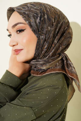 Şerit Desen Demore Eşarp Camel Haki - Başörtüsü