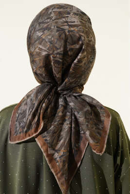 Şerit Desen Demore Eşarp Camel Haki - Başörtüsü