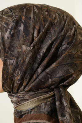 Şerit Desen Demore Eşarp Camel Haki - Başörtüsü