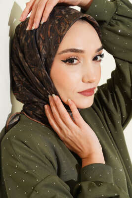 Şerit Desen Demore Eşarp Haki - VERTU (NYD TEKSTİL)