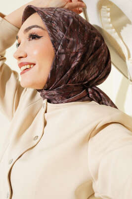Şerit Desen Demore Eşarp Kahve - Başörtüsü