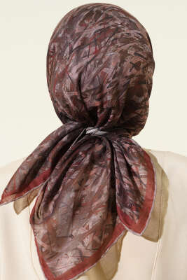 Şerit Desen Demore Eşarp Kahve - Başörtüsü