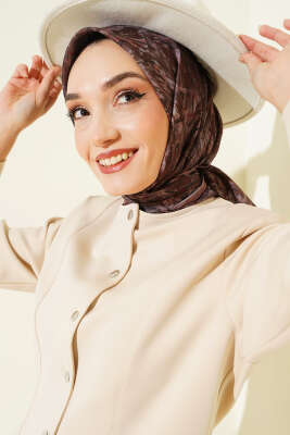 Şerit Desen Demore Eşarp Kahve 