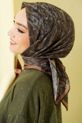 Şerit Desen Demore Eşarp Kamuflaj Yeşili - Başörtüsü