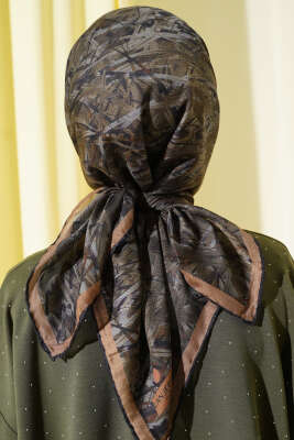 Şerit Desen Demore Eşarp Kamuflaj Yeşili - Başörtüsü