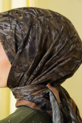 Şerit Desen Demore Eşarp Kamuflaj Yeşili - Başörtüsü