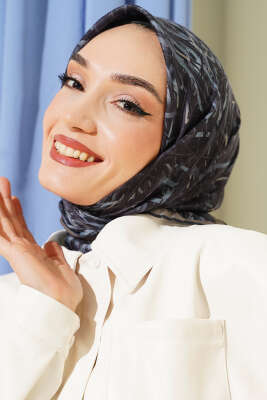 Şerit Desen Demore Eşarp Lacivert - Günün Seçilenleri