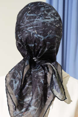 Şerit Desen Demore Eşarp Lacivert - Günün Seçilenleri