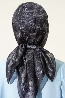 Şerit Desen Demore Eşarp Siyah - Başörtüsü