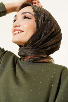 Şerit Desen Demore Eşarp Yeşil - Başörtüsü