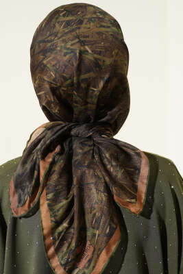 Şerit Desen Demore Eşarp Yeşil - Başörtüsü