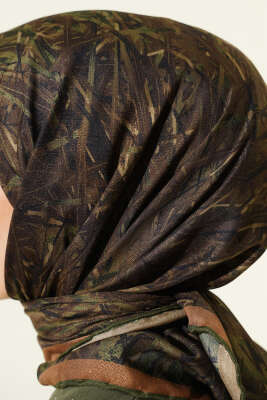 Şerit Desen Demore Eşarp Yeşil - Başörtüsü