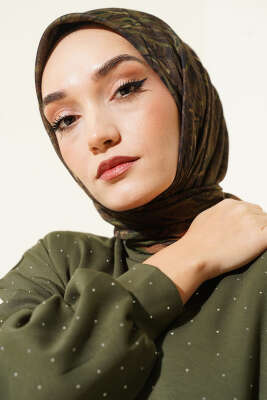 Şerit Desen Demore Eşarp Yeşil 