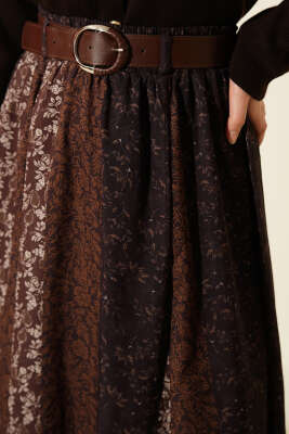 Şerit Desenli Asimetrik Şifon Etek Mürdüm - Etek