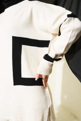 Şerit Desenli Triko İkili Takım Bej - Triko İkili Takım