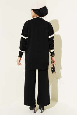 Şerit Desenli Triko İkili Takım Siyah - Triko İkili Takım