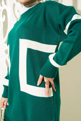 Şerit Desenli Triko İkili Takım Zümrüt - Triko İkili Takım