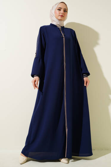 Şerit Detaylı Bilek Ribanalı Büyük Beden Ferace Parlement - Ferace