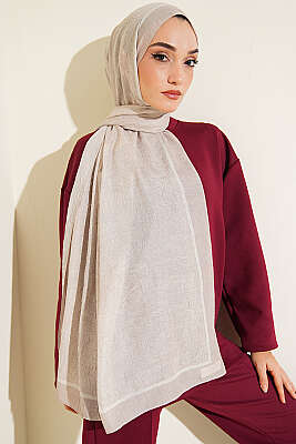 Şerit Detaylı Etnik Desenli Şal Lacivert Taş - MODA KAPRİS