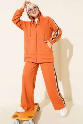 Şerit Detaylı Kapüşonlu İkili Takım Oranj - DUFON