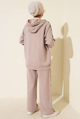 Şerit Detaylı Kapüşonlu İkili Takım Taş - İkili Takım