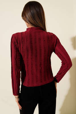 Şerit Fırfırlı Balıkçı Yaka Bluz Bordo - Kadın Giyim Modelleri