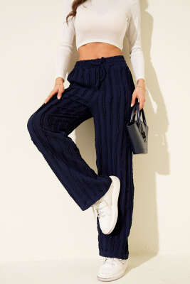 Şerit Fırfırlı Beli Lastikli Pantolon Lacivert - CALİENTE