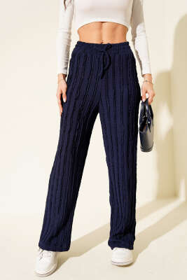 Şerit Fırfırlı Beli Lastikli Pantolon Lacivert - Kadın Giyim Modelleri