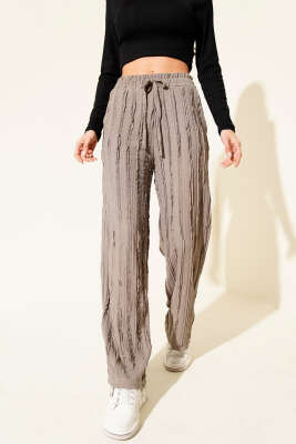 Şerit Fırfırlı Beli Lastikli Pantolon Vizon - CALİENTE