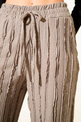 Şerit Fırfırlı Beli Lastikli Pantolon Vizon - Kadın Giyim Modelleri