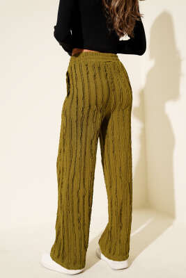 Şerit Fırfırlı Beli Lastikli Pantolon Yağ Yeşili - Kadın Giyim Modelleri