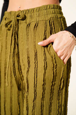 Şerit Fırfırlı Beli Lastikli Pantolon Yağ Yeşili - Kadın Giyim Modelleri