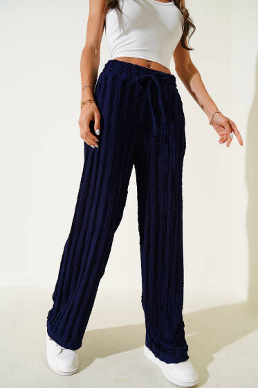 Şerit Fırfırlı Bürümcük Pantolon Lacivert - Kadın Giyim Modelleri
