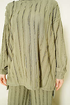 Şerit Fırfırlı Tunik İkili Takım Çağla Yeşili - İkili Takım