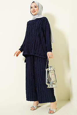 Şerit Fırfırlı Tunik İkili Takım Lacivert - İkili Takım