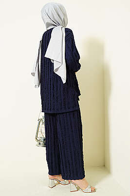 Şerit Fırfırlı Tunik İkili Takım Lacivert - İkili Takım