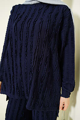 Şerit Fırfırlı Tunik İkili Takım Lacivert - İkili Takım